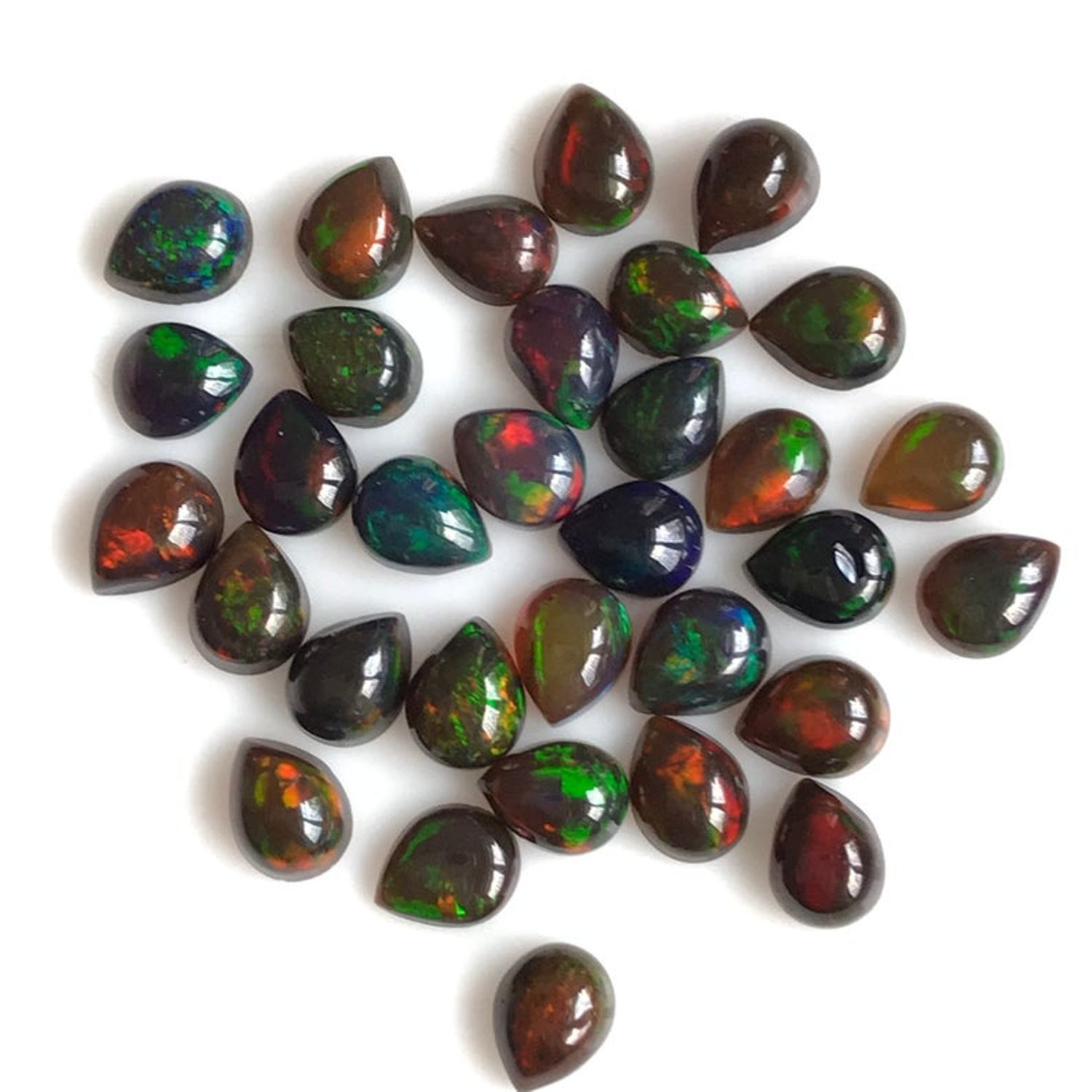 3X5MM/4X6MM/5X7MM ETHIOPIAN WELO FIRE BLACK OPAL PEAR SHAPE FLAT BACK CABOCHON