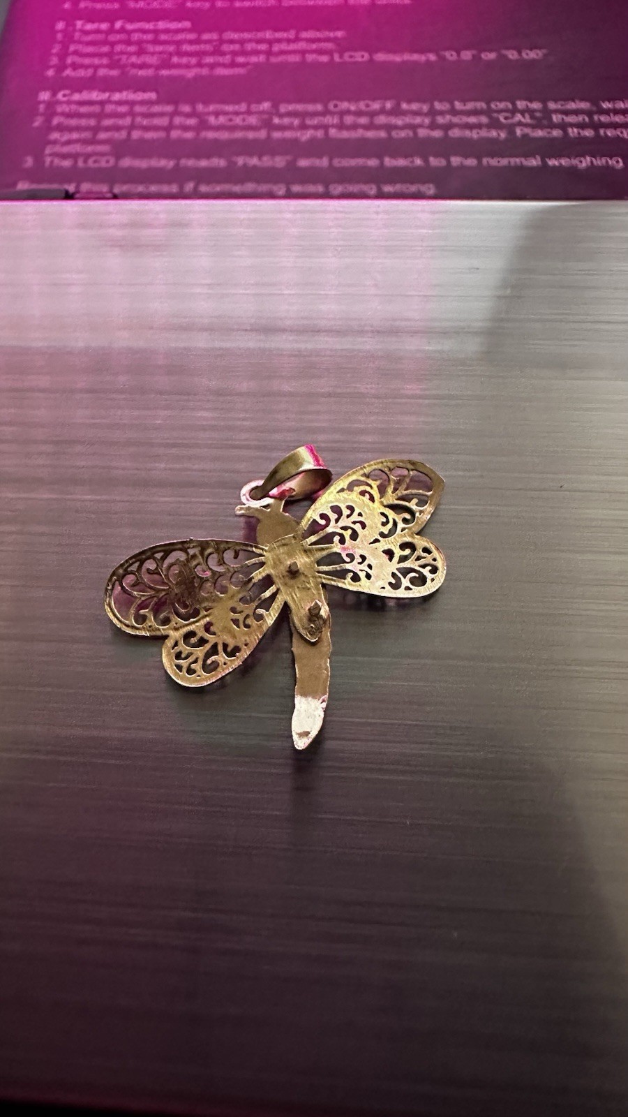 Vintage Dragonfly Pendant Marked 10K Two Tone Yellow White Gold 0.5g