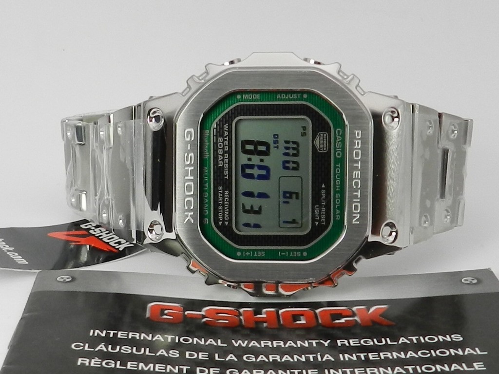 G-Shock Full Metal Silver & Green Outline Dial Watch,Stainless Steel GMWB5000D-3