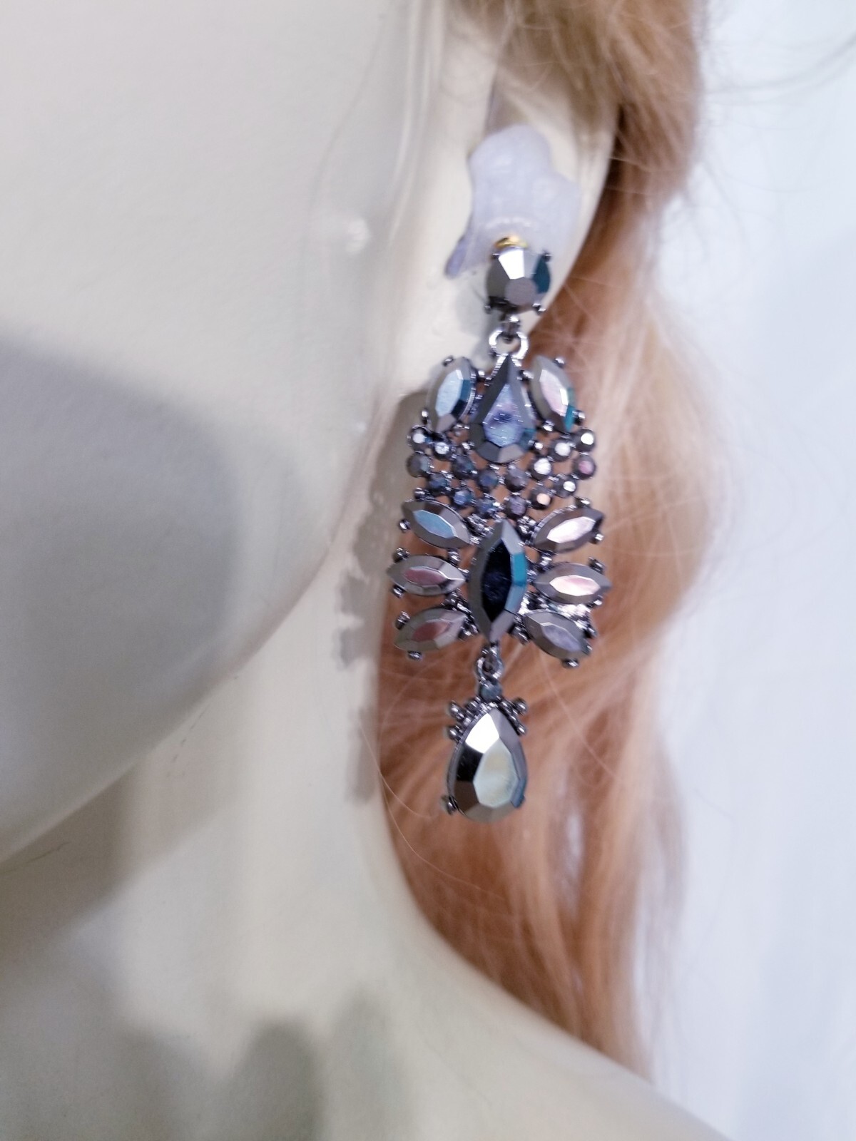 Gray Chandelier Drop Earrings Rhinestone Crystal 2.6 inch