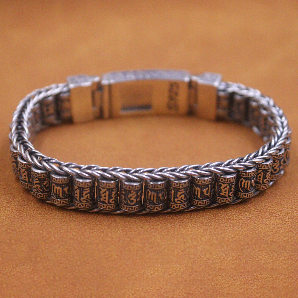 Real 925 Sterling Silver Men’s Bracelet 11mm Sutra Tube Link Chain 7.48inch
