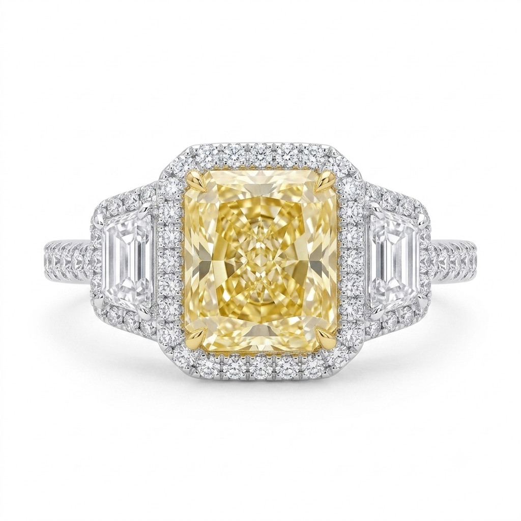 3.50Ct Radiant Fancy Vivid Yellow Lab Grown Diamond Ring 14K White Gold IGI