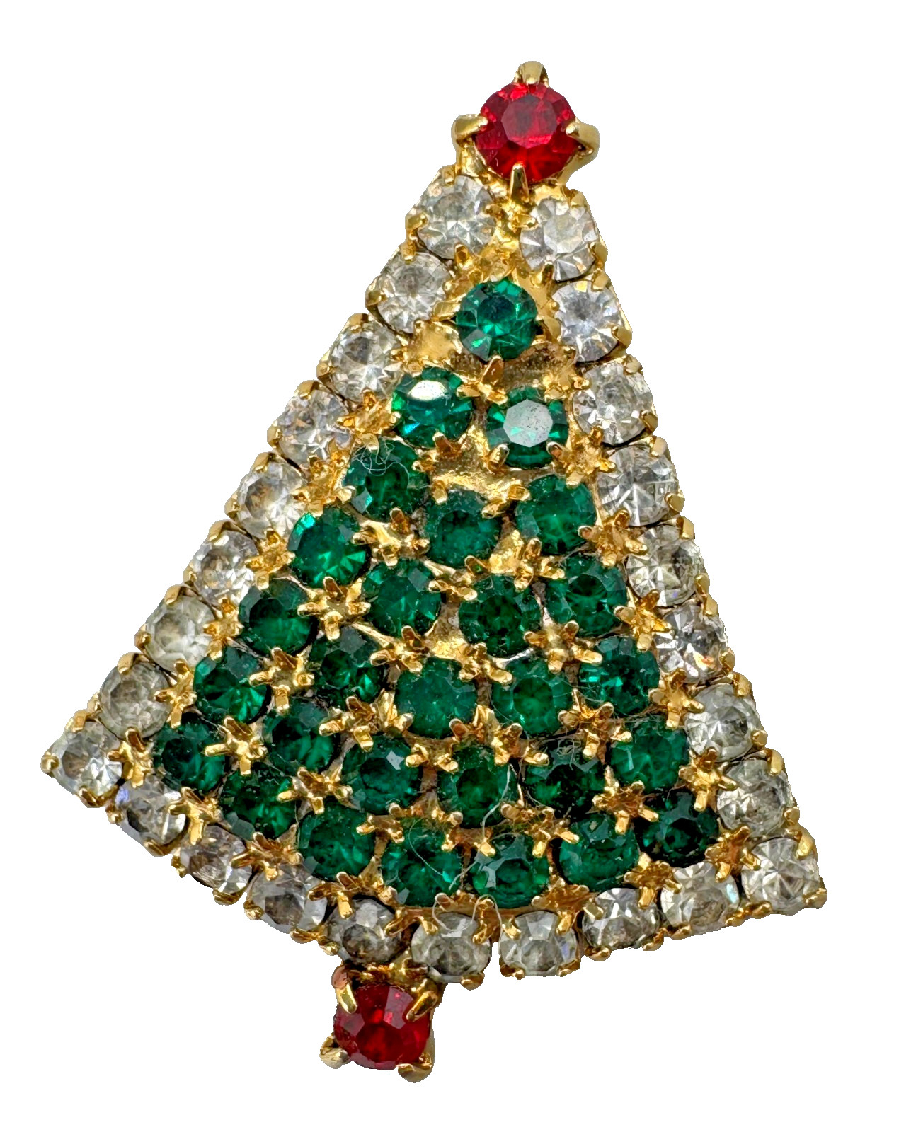 C3-6640 VINTAGE BROOCH GOLD TONE PIN 1.3″ CHRISTMAS RHINESTONE TREE