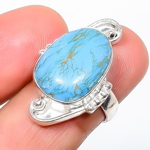 Copper Blue Turquoise Gemstone 925 Silver Plated Ring s.7 TR08-289