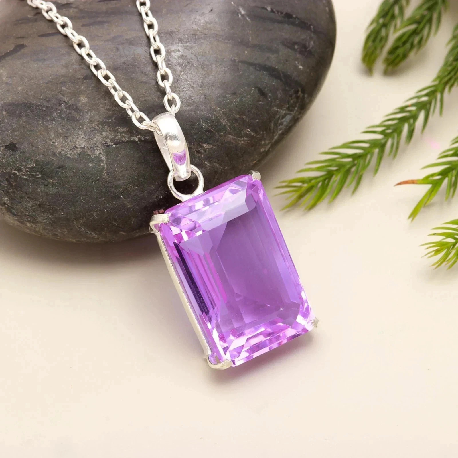 50.5 Ct+ Natural Purple Amethyst 925 Sterling Silver Pendant SG Emerald Gemstone