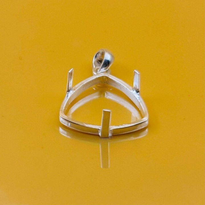 925 Sterling Silver 9mm Trillion Prong Pendant Setting Cabochon Handmade Jewelry