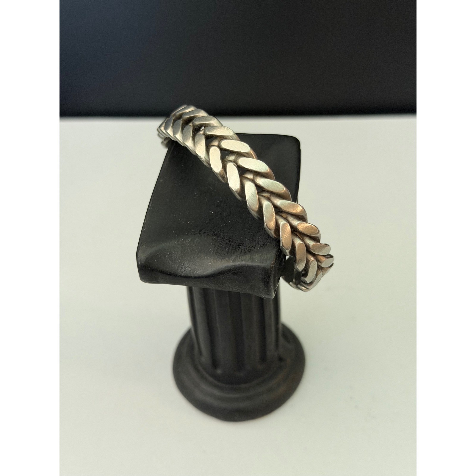 Braided Cuff Bracelet Unisex 6.75in Silver Tone Wheat Link Matte
