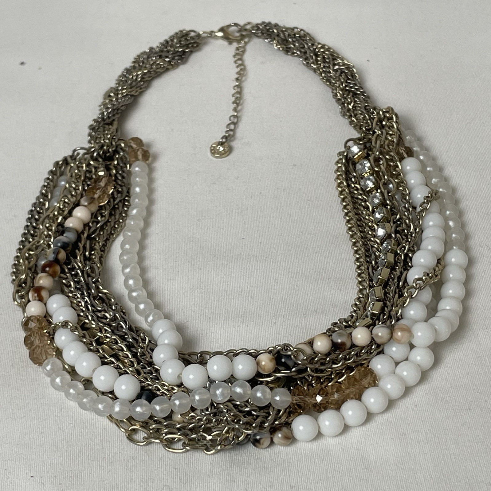 Lydell NYC Multi Strand Statement Necklace Mix Beads Gold Tone Braided Chain