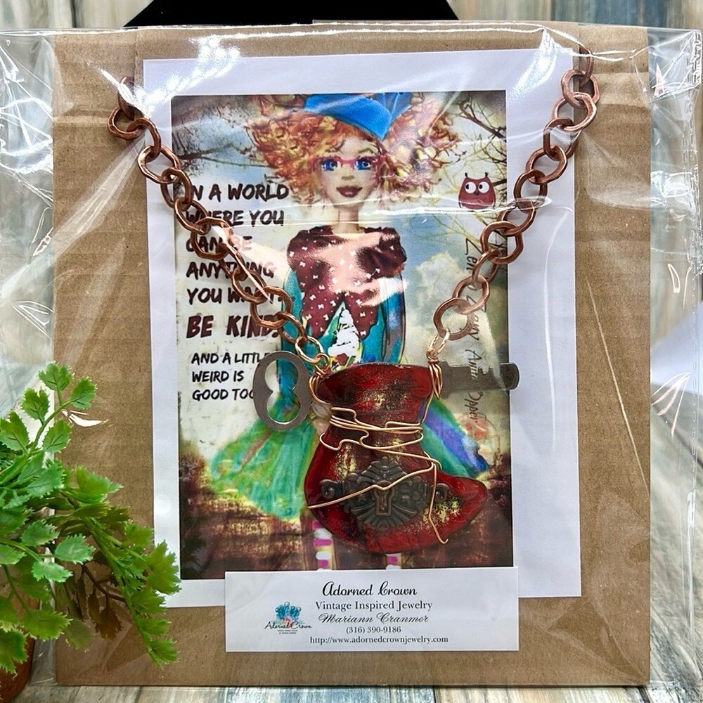 Adorned Crown Jewelry artisan assemblage key enamel keyhole copper necklace