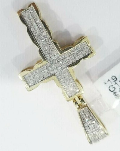 2Ct Round Cut Real Moissanite Men’s Cross Charm Pendant 14k Yellow Gold Plated