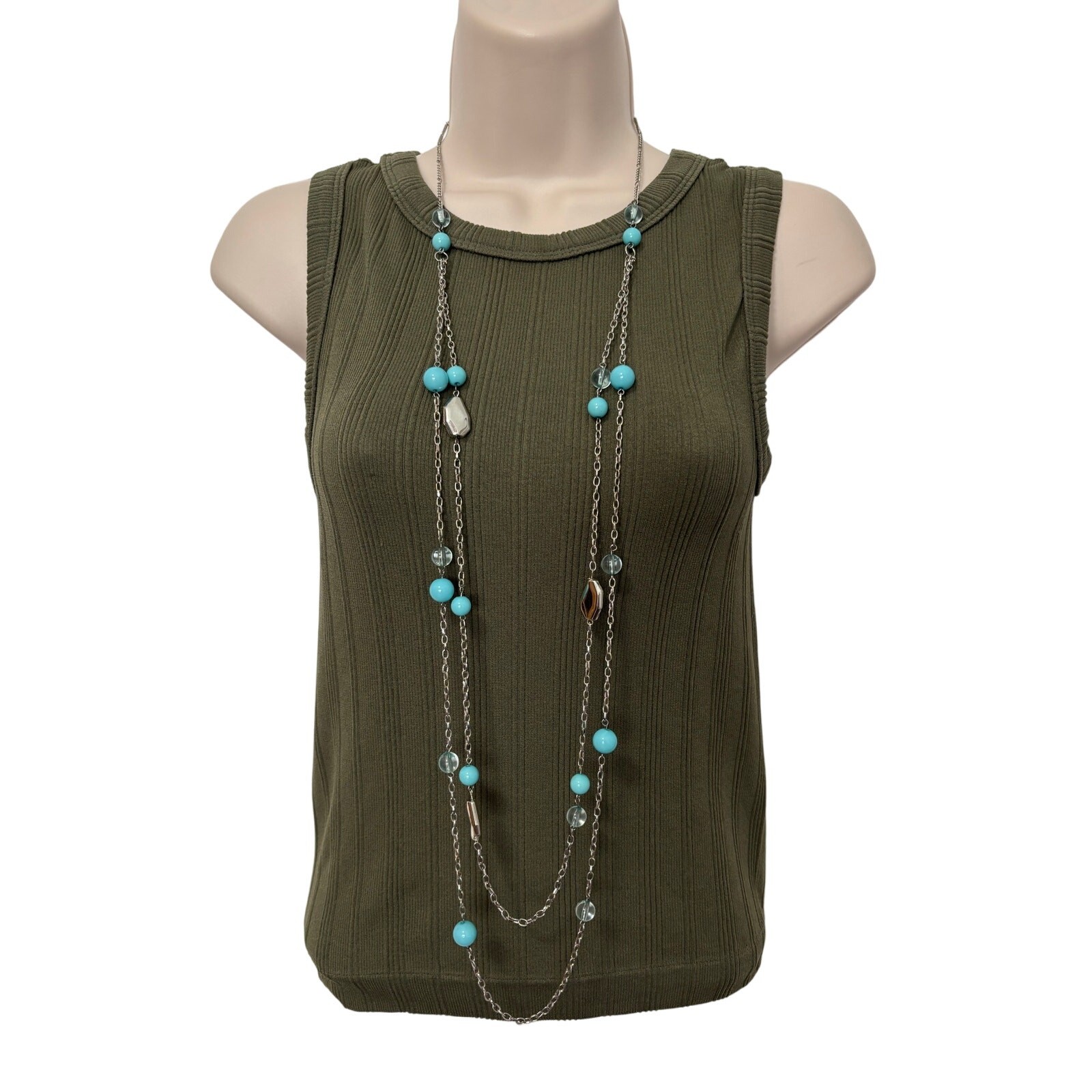 Women’s Silver Tone Chain Blue Beaded Layered Necklace BOHO Timeless Fairy Basic