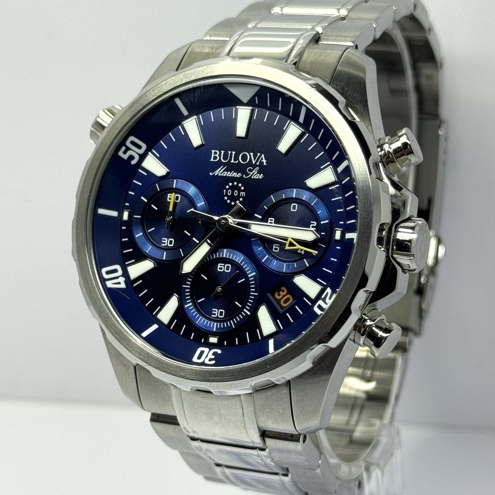 Bulova 96B256 Marine Star Blue Dial Stainless Steel Men’s Quartz Watch 44mm