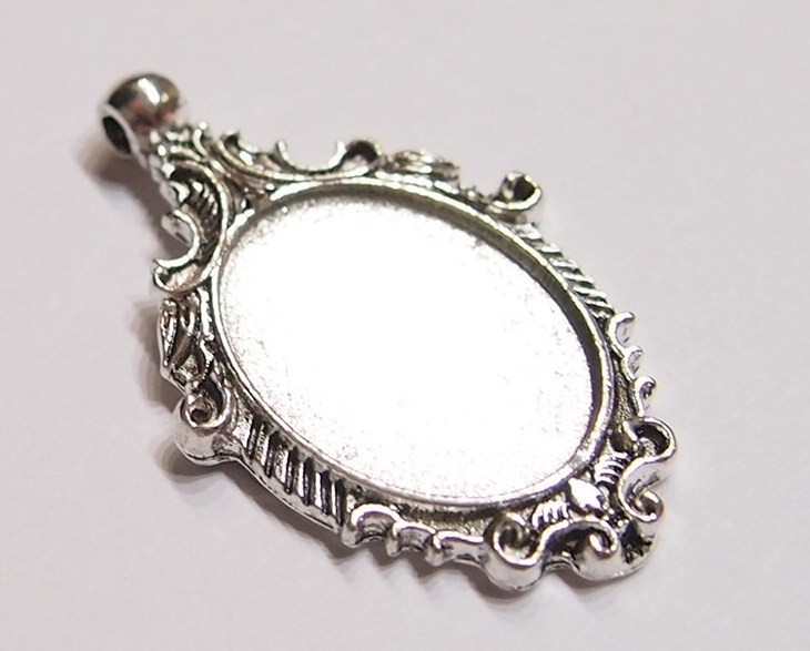 6 – 25x18mm Antique Silver Plated Art Deco Curly Scroll Pendant Settings 44x28mm