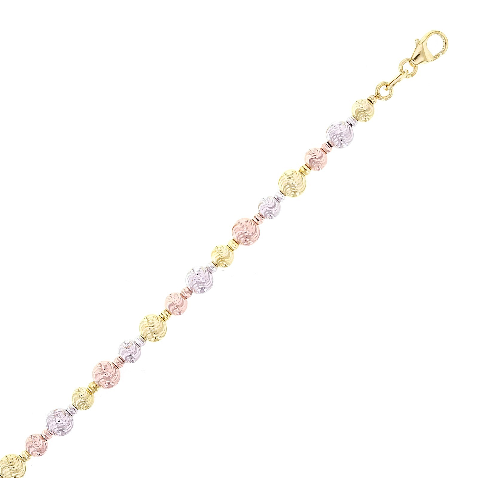 Italian 14k Tri-Color Gold Diamond Cut Ball Bead Bracelet 7″ 5mm 4.2 grams
