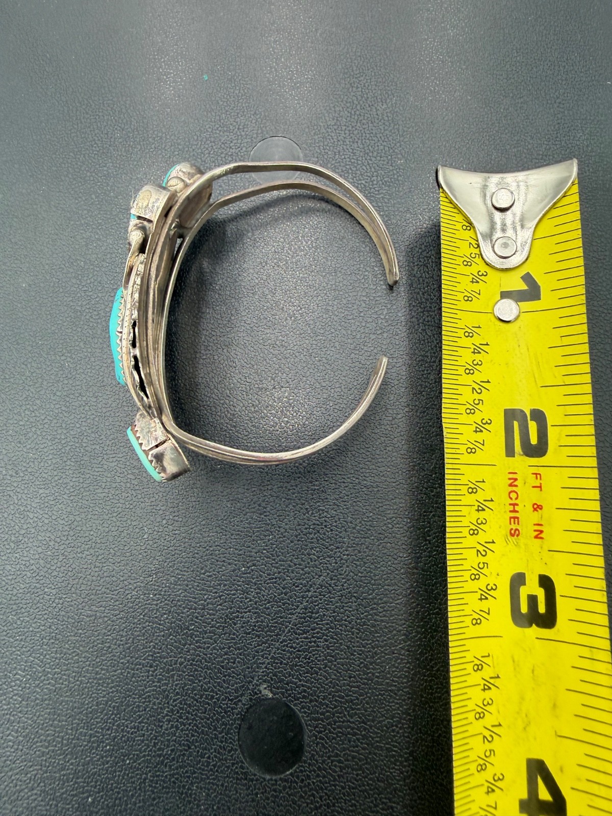 Vintage Native American Sterling Silver Turquoise Cuff Bracelet Signed LY