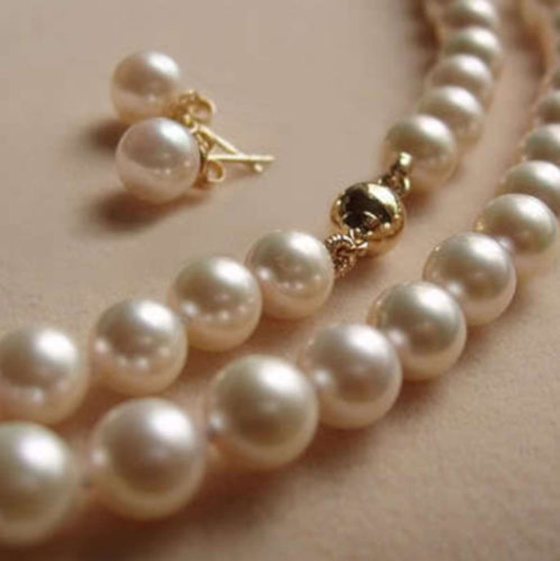8MM White Akoya shell Pearl Round Beads Necklace + Earring Set AAA 18″