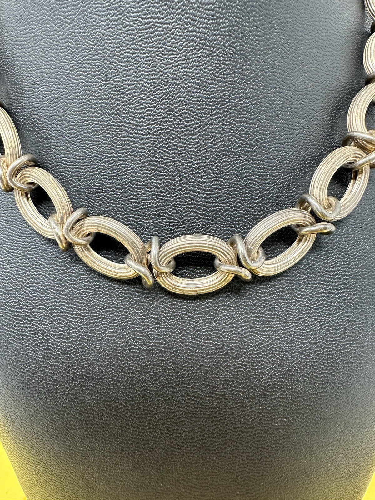 Sterling Silver Italian Oval-Link Chain Choker Necklace Elegant Modern 62g 15 In