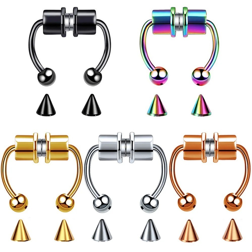 Clip On Fake Septum Nose Ring Hoop Stainless Steel Non Piercing Body Jewelry