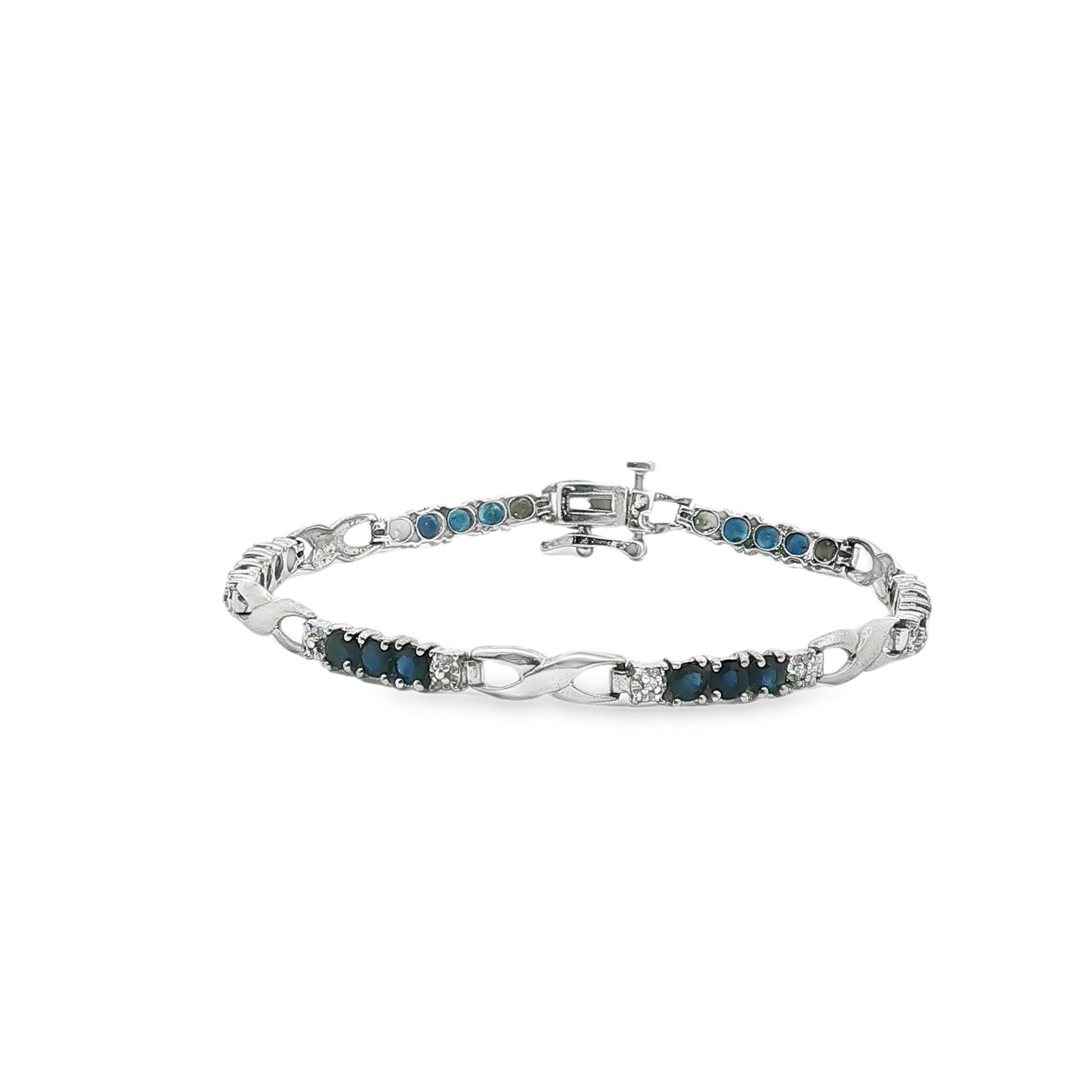 Vintage 10KW Bar & “X” Link Bracelet w/ Sapphires+Diamonds 0.01 cttw – 6.25″