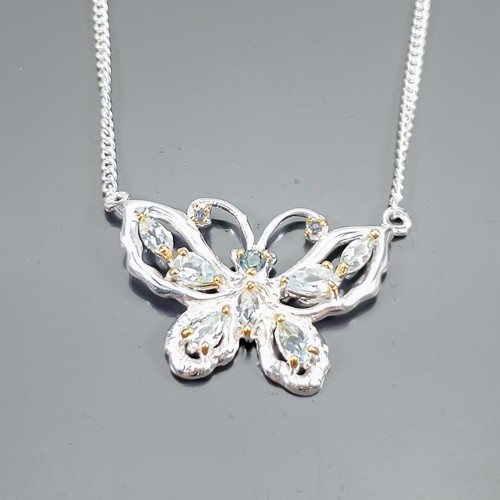 NEW Jewellery Natural Blue Topaz Necklace 925 Sterling Silver 17.75″/N25728