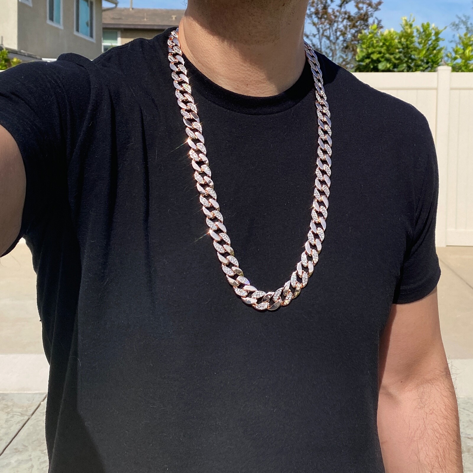 Men’s 14K Rose Gold Plated Cuban Link Iced Bling Chain Simulated CZ Necklace 30″