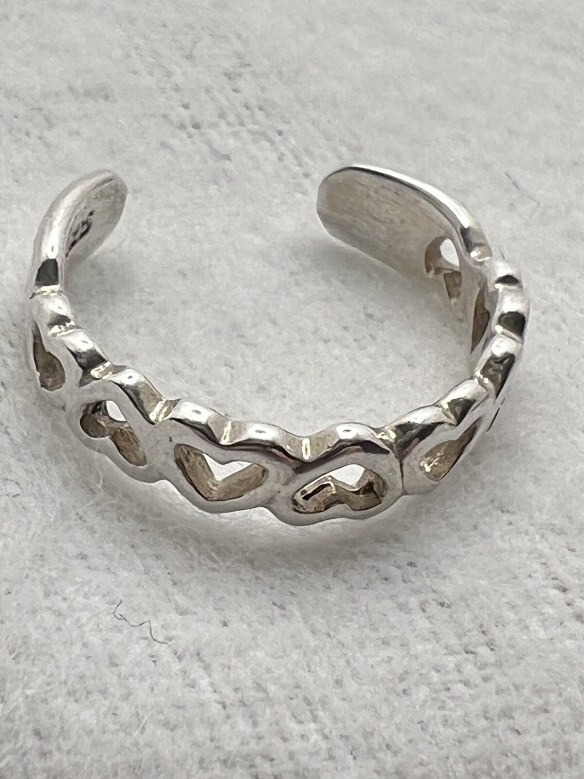 Sterling 925 Silver Adjustable Ring Size 1 – 4 Hearts Band 1.1 Gram 3mm