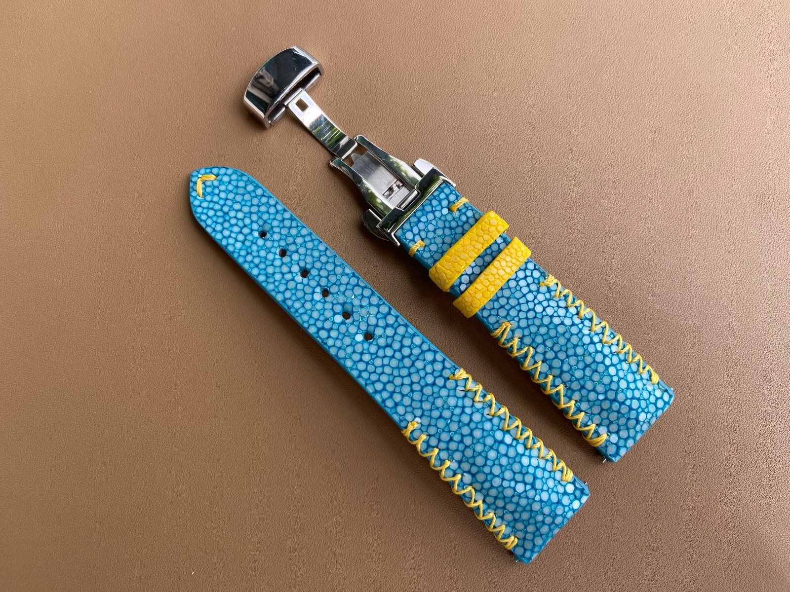 Blue Stingray Leather Watch Strap Band, Size 18mm 19mm 20mm 21mm 22mm 24mm 26mm