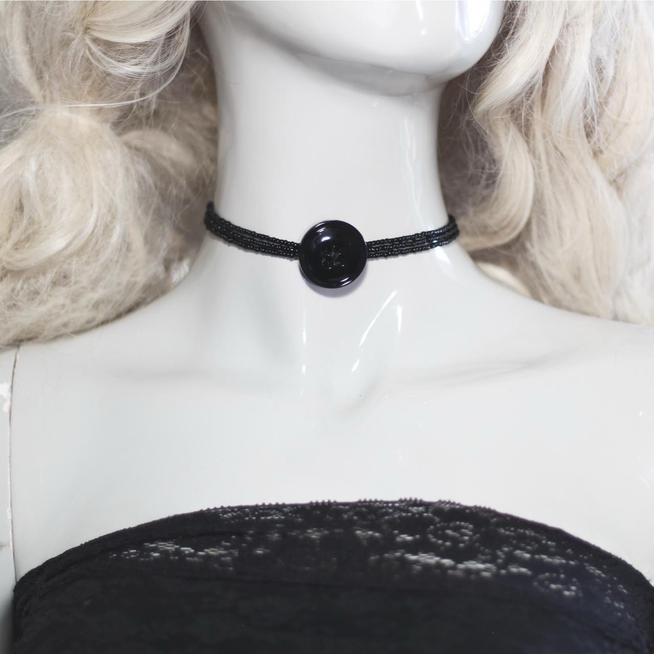 Handcrafted Black Bead Button Choker #goth #whimsygoth PLUS a MYSTERY GIFT