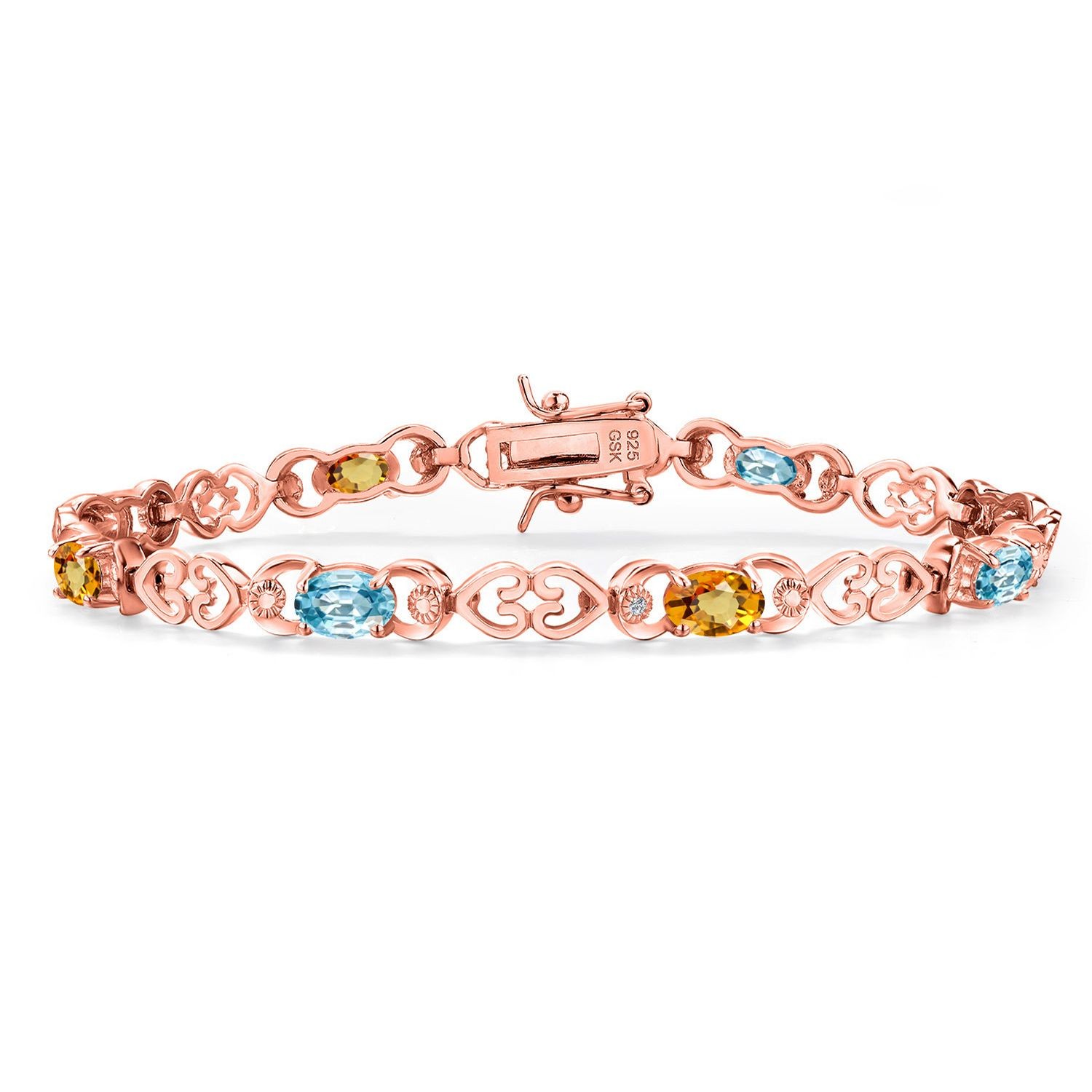 18K Rose Gold Plated Silver Blue Zircon and Yellow Sapphire and Lab Grown