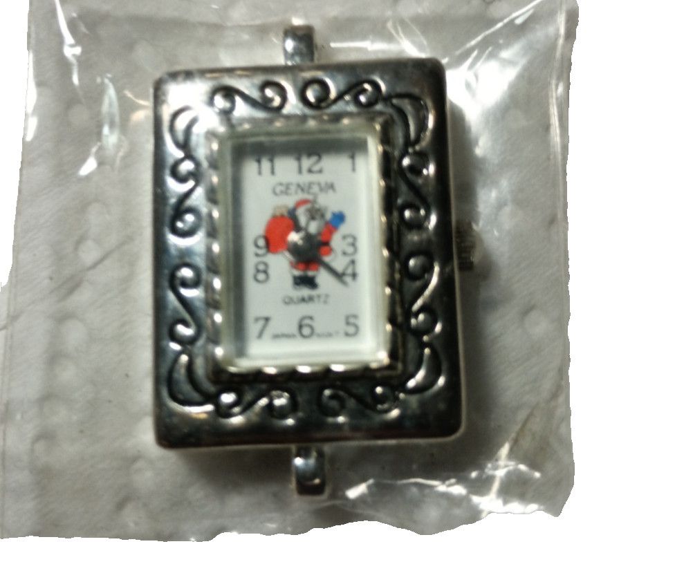 New Geneva Santa Claus Quartz Watch Face Silver Tone Square Loop Bar For Beading