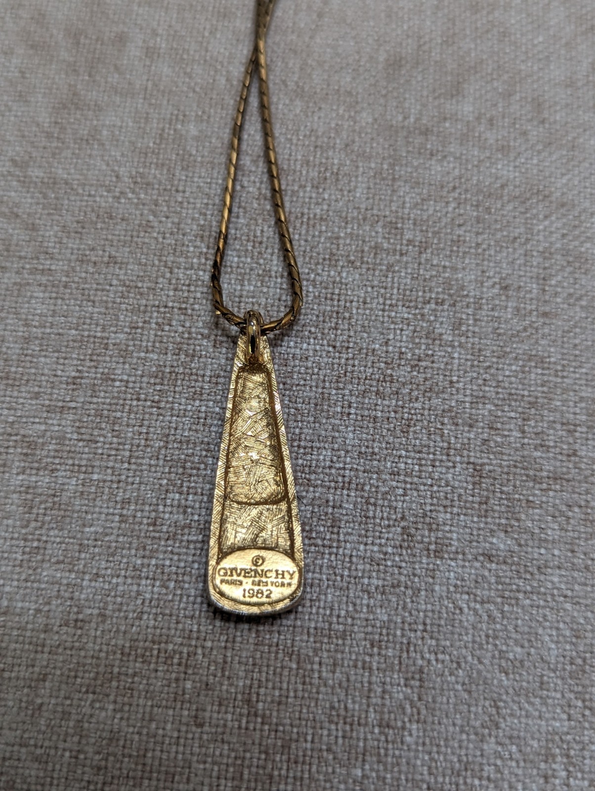 100 % Authentic GIVENCHY Vintage Gold Plated G Crystal Necklace (1982) W/COA