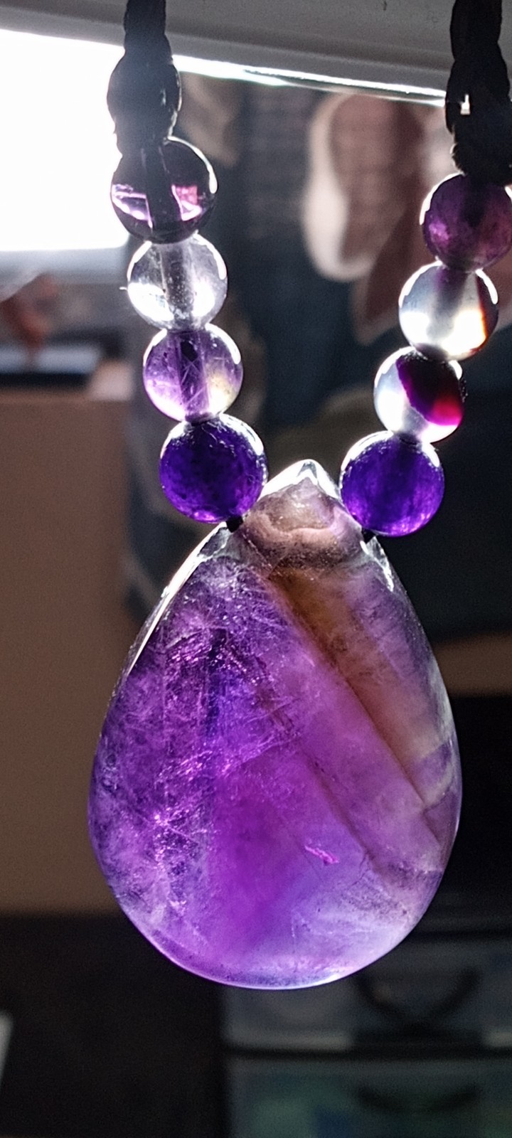 Amethyst Natural Stone With Purple Agate Beads Adjustable Neckalce.