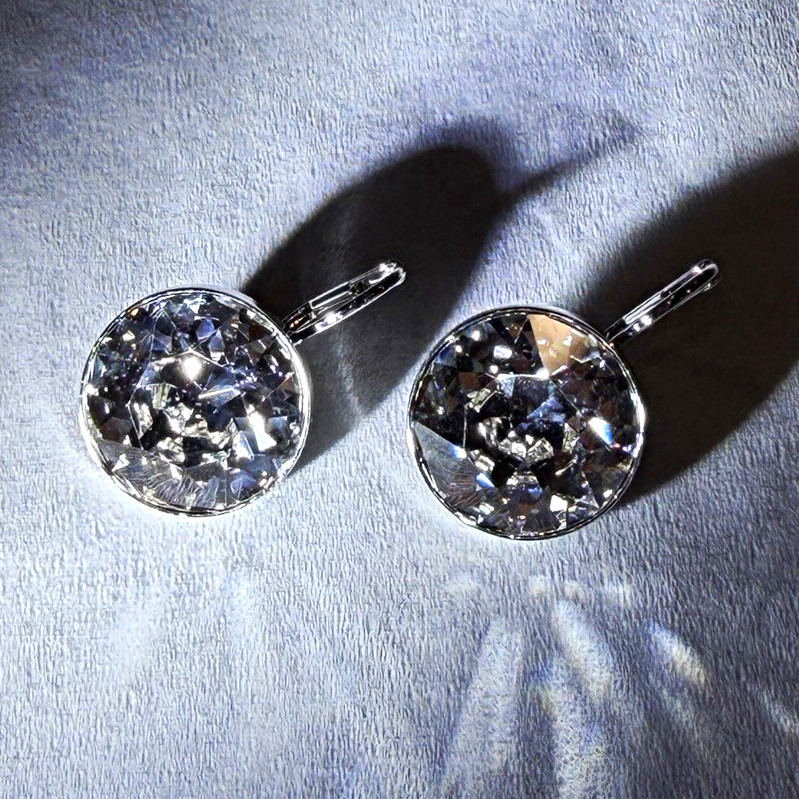 Swarovski Bella Clear Round Crystal Earrings Silver Tone Authentic Big size