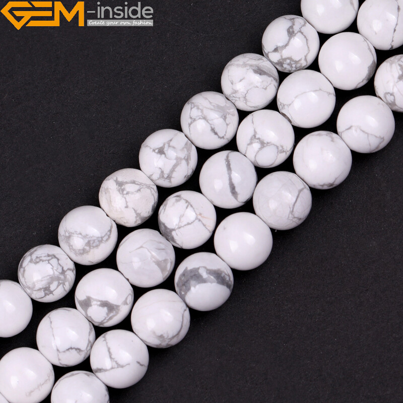 Natural White Howlite Stone Round Beads For Jewelry Making 15″ 2mm Big Hole 10mm