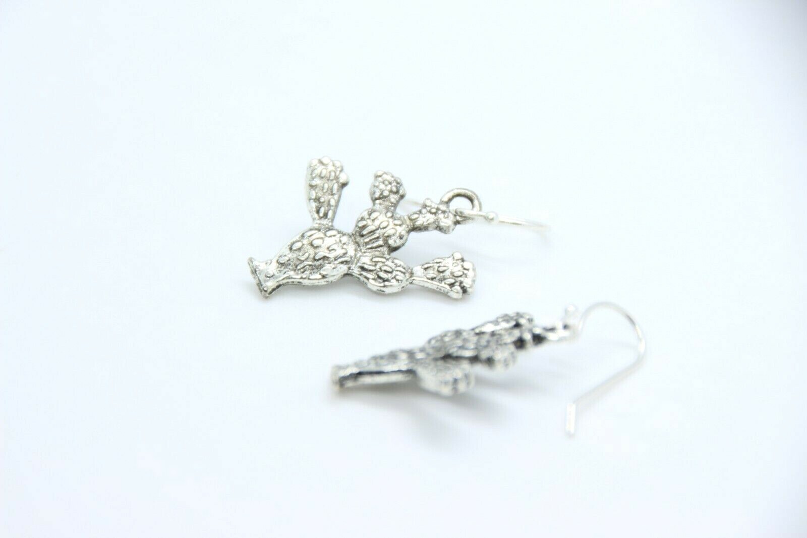 Cactus Plant Charm Earrings 925 Sterling Silver Hooks Pewter charms 1 1/4″