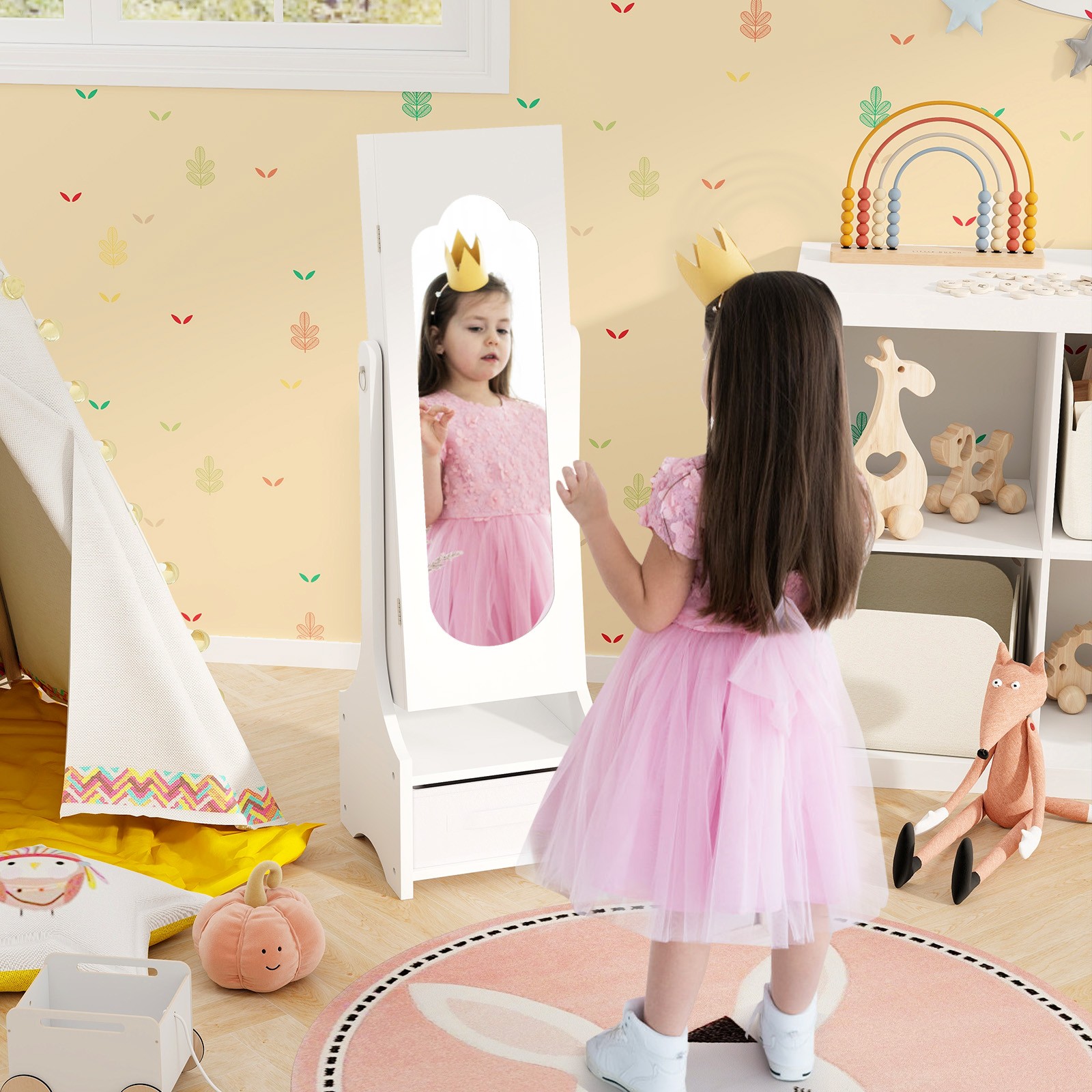 Kids Vanity Set Princess Makeup Dressing Table & Chair Set w/ Jewelry Armoire