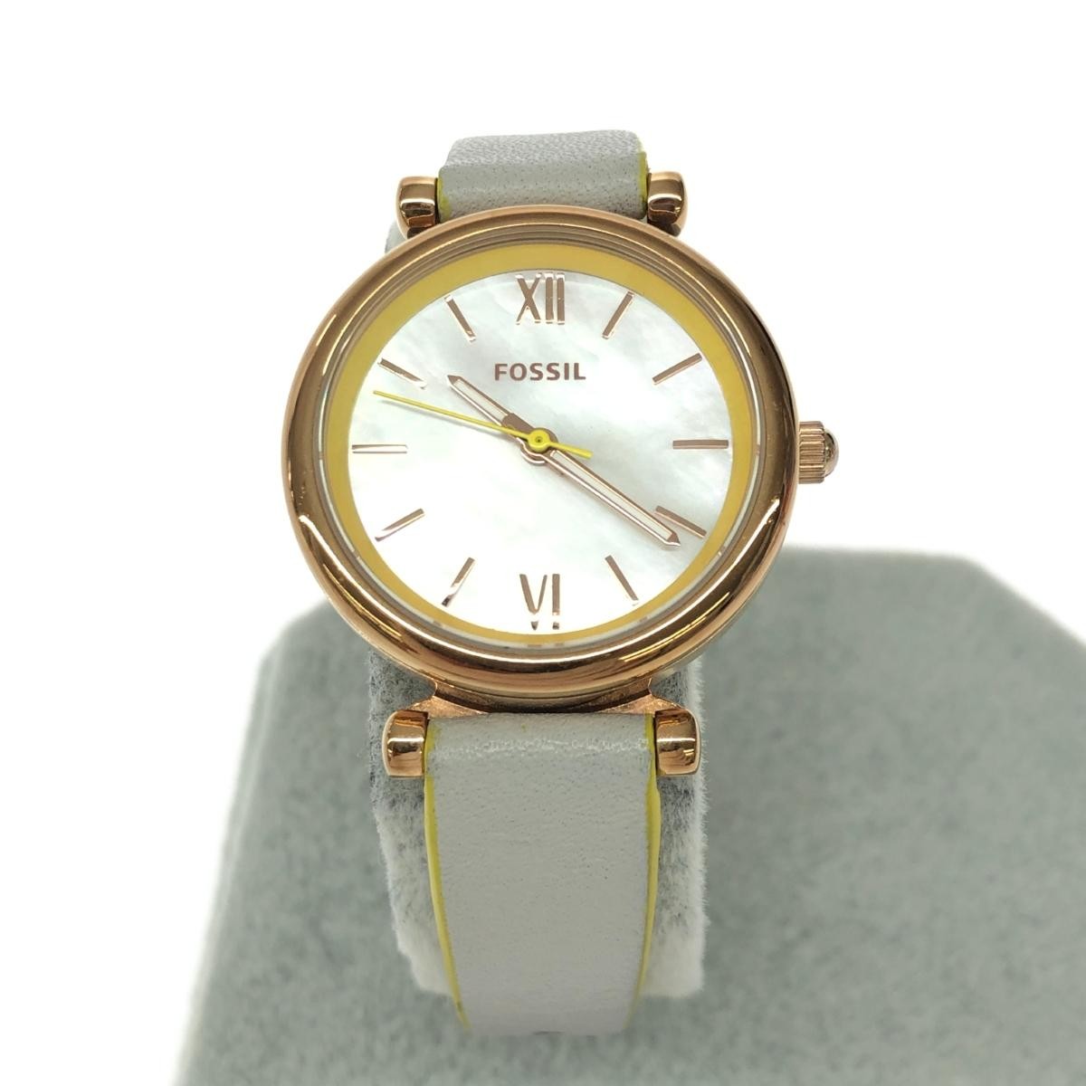 Fossil Watch Quartz SS Leather ES4834 Gold Color Gray Ladies Used