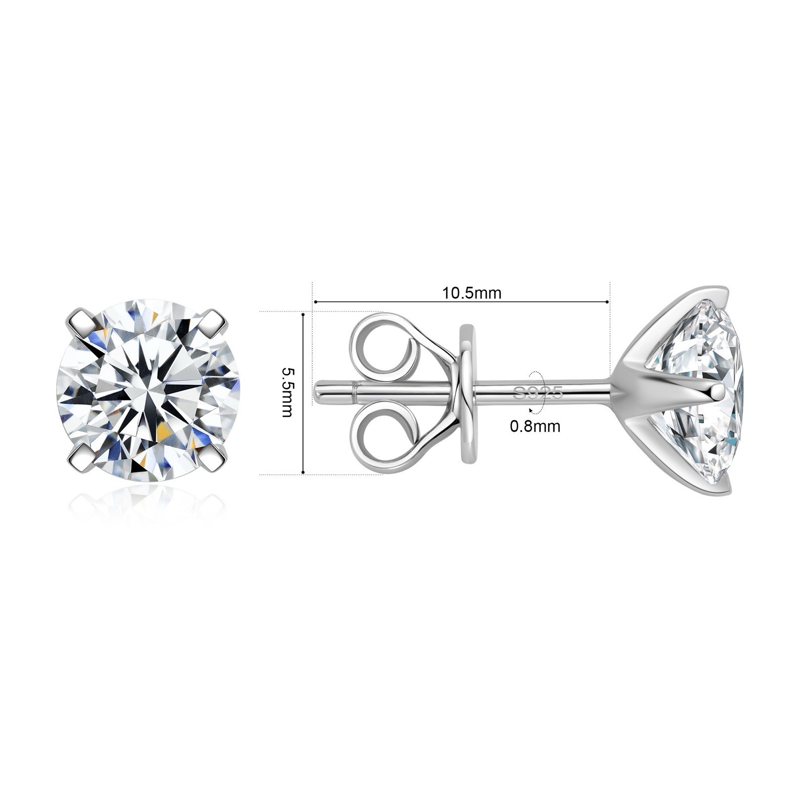 0.4ct tw moissanite Stud earrings 0.2ct Each Platinum Butterfly Push Backs VVS
