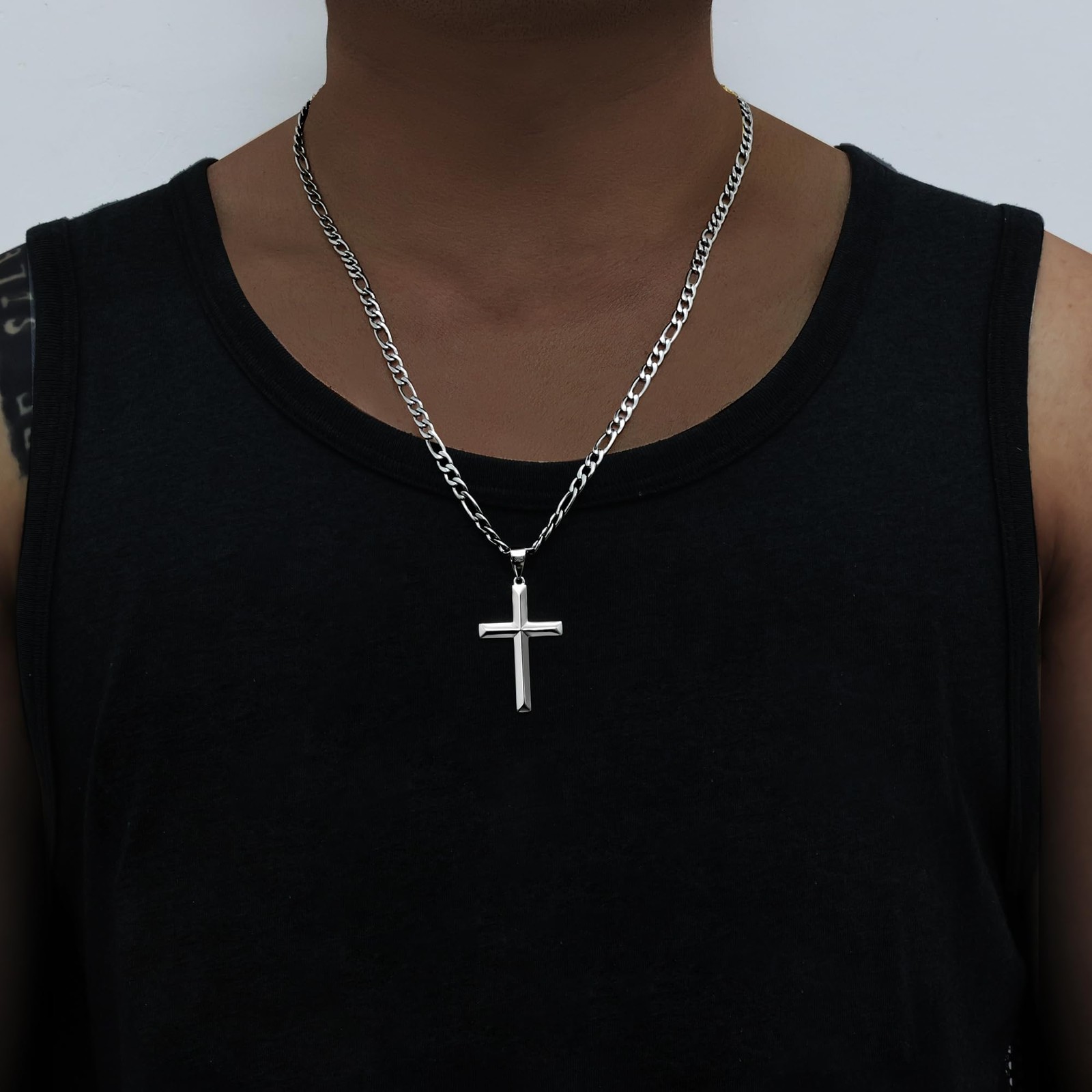 Rasetil 925 Sterling Silver Cross Necklace for Men Women 51 cm=20 in, silver
