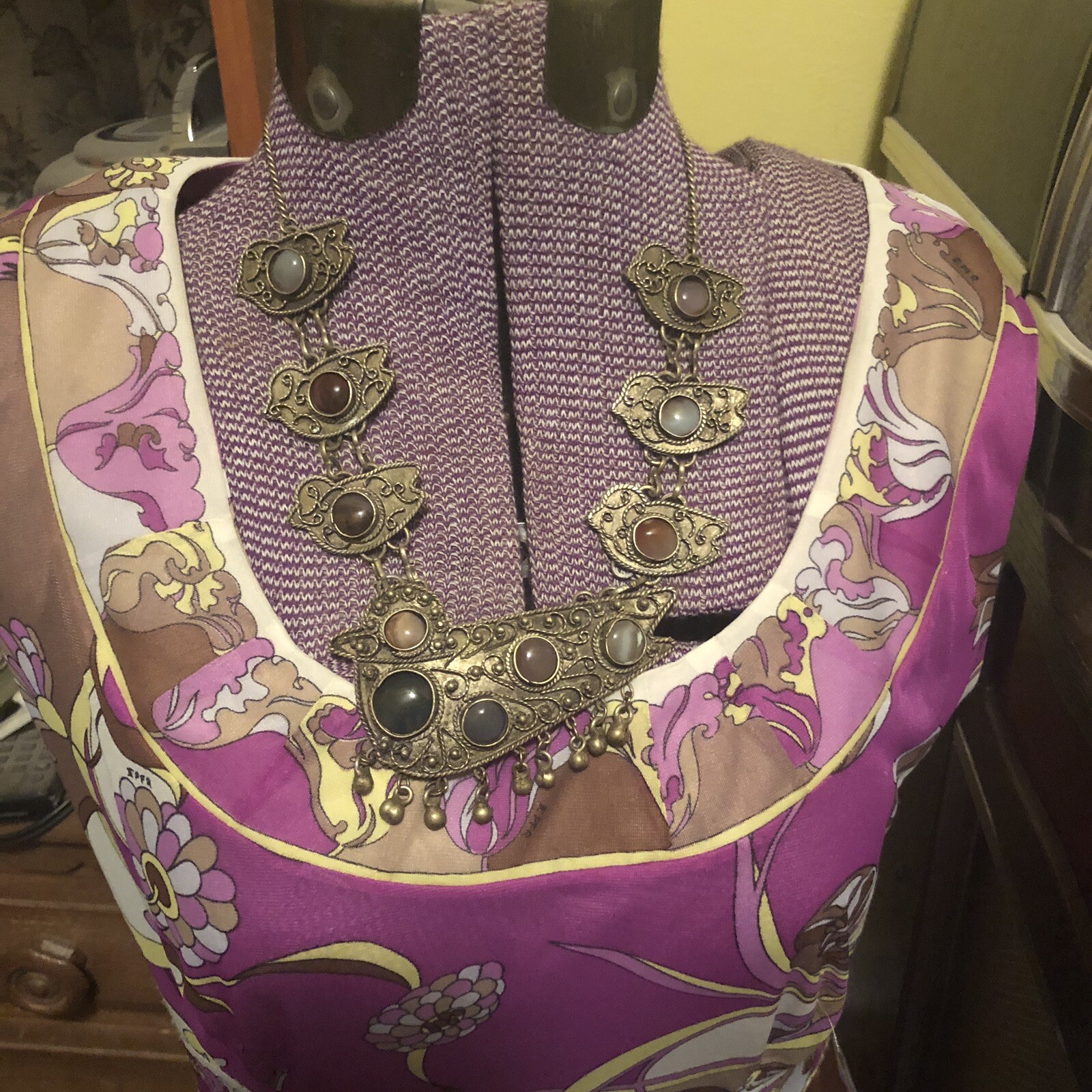 Antique Multi Birds Metal + Gem Stone India ? Ethnic Necklace Unusual Look Cool