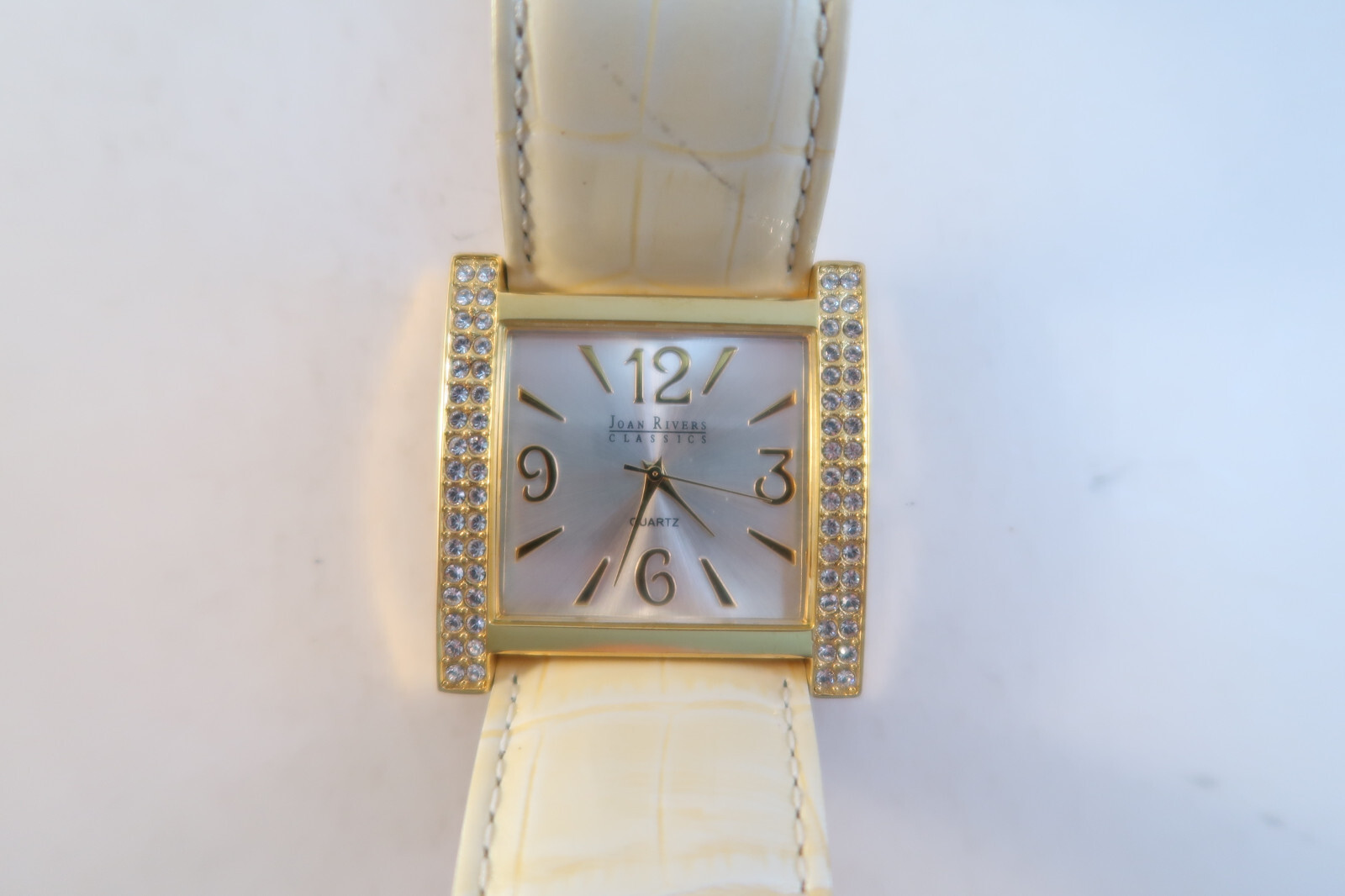 Joan Rivers Classics Women’s Watch V377 Rhinestone Quartz White Band Gold Tones