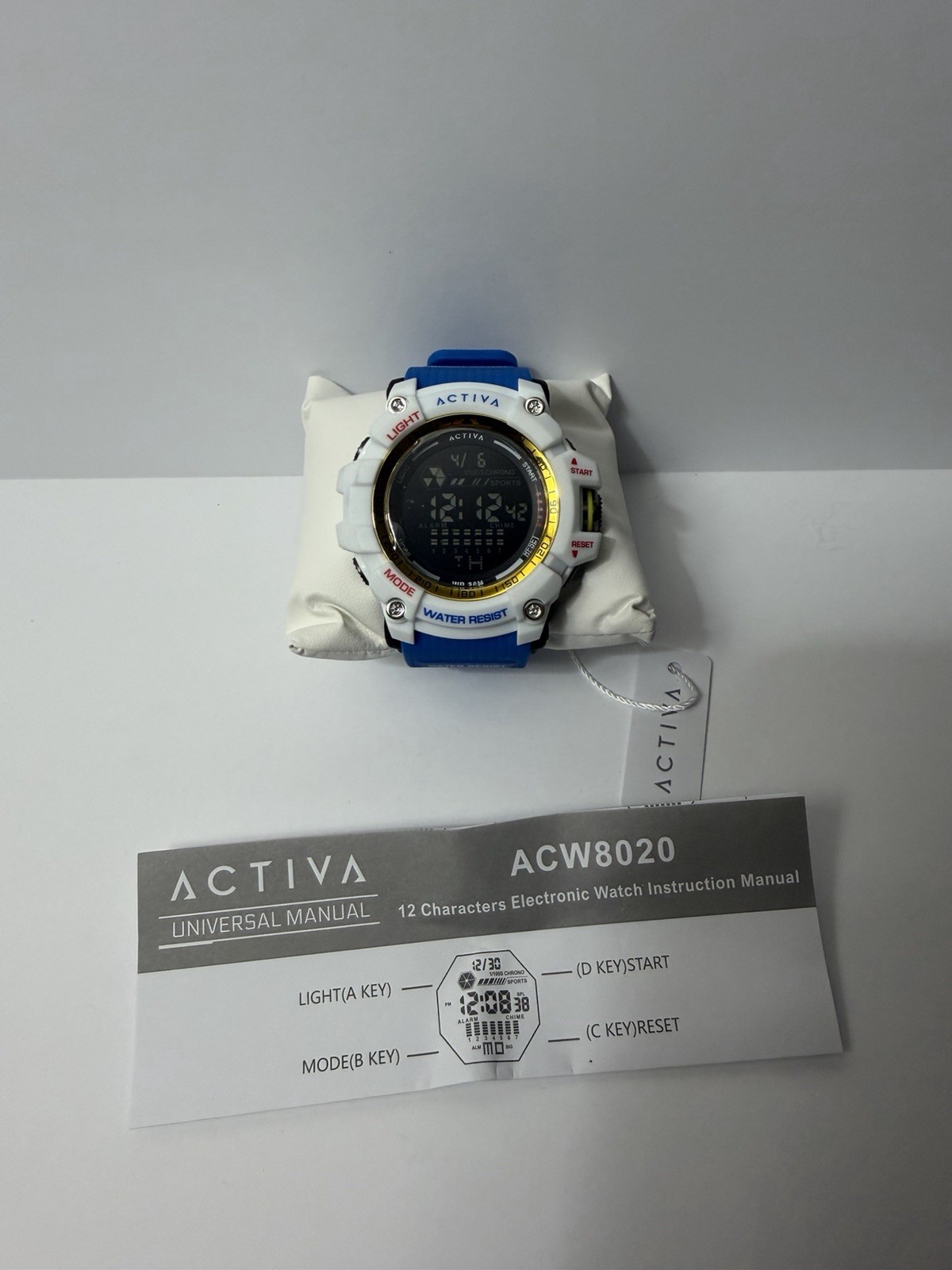 Activa ACW8020 Digital Sports Watch Blue Rubber Band 45mm 30m Box Manual