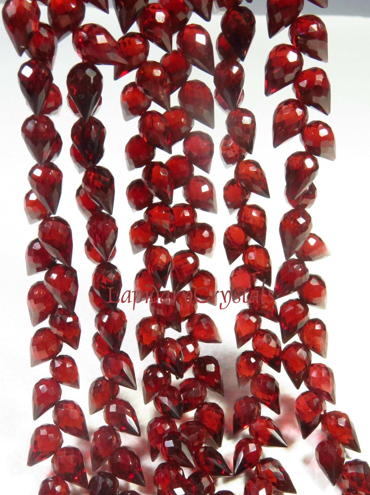 AAA+ Natural Red Garnet Faceted Teardrop Diagonal Drill Beads 7.5-8.5mm LC-919