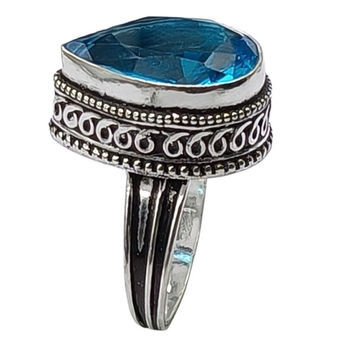 Blue Topaz Hydro Gemstone Antique Silver Plated Ring US Size-7.75 A 1342