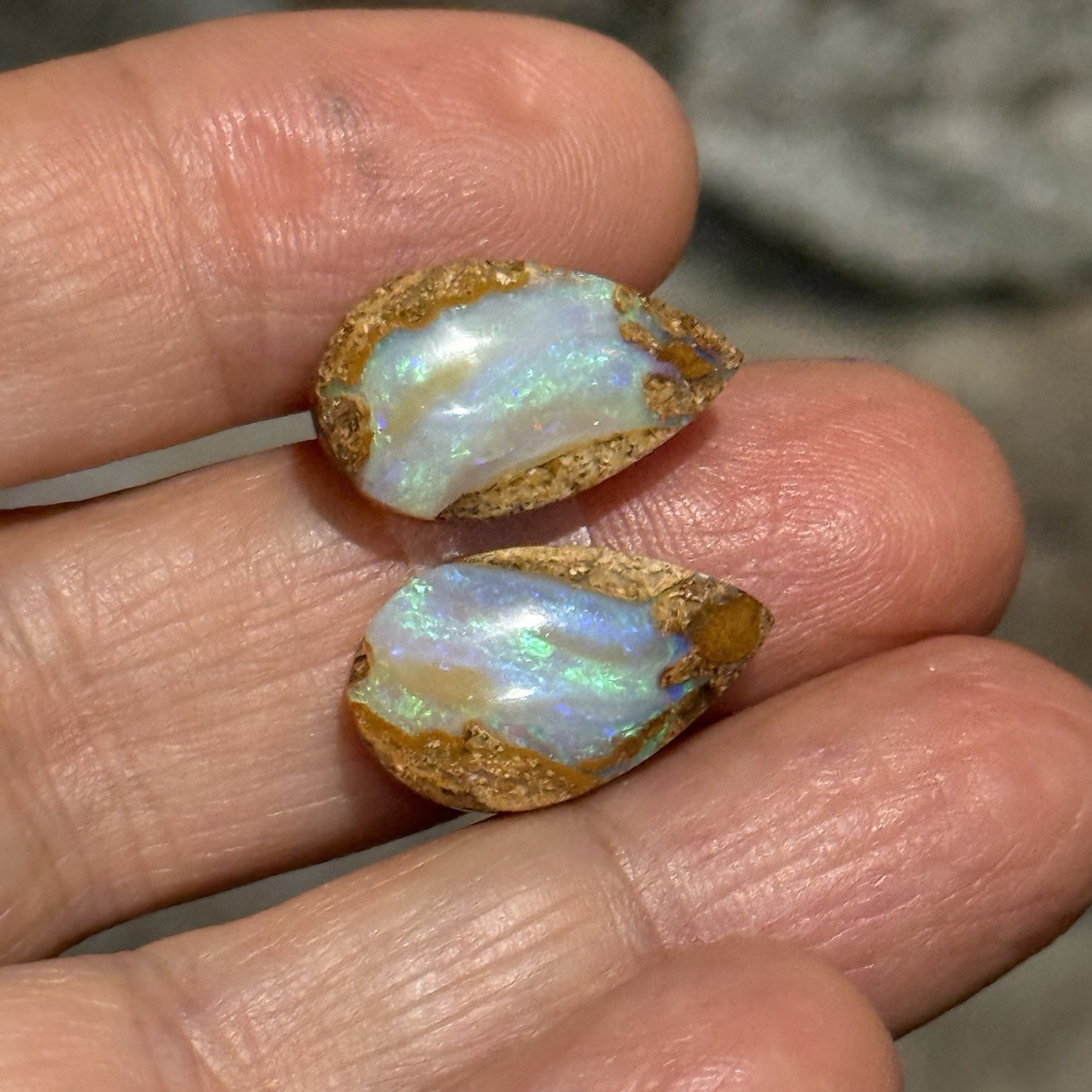 12.2ct 18×10.6×5.3mm Rare Pair Crystal Pipe Australian Boulder Opal Cabochon Gem