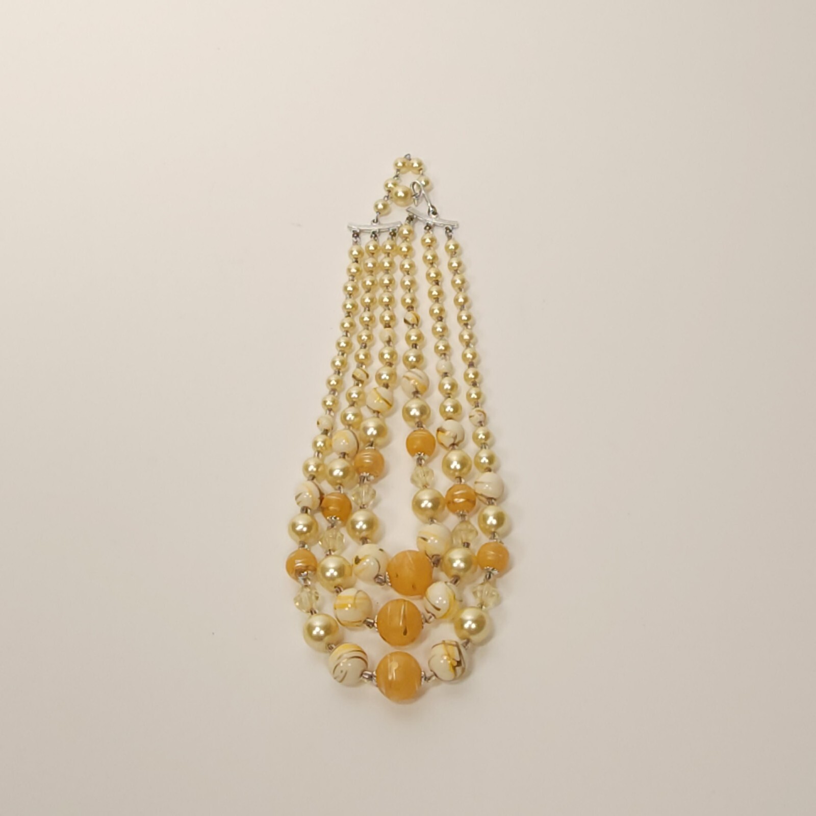 Vintage Beaded Necklace Japan Orange Cream Champagne Swirl Multi Strand Collar