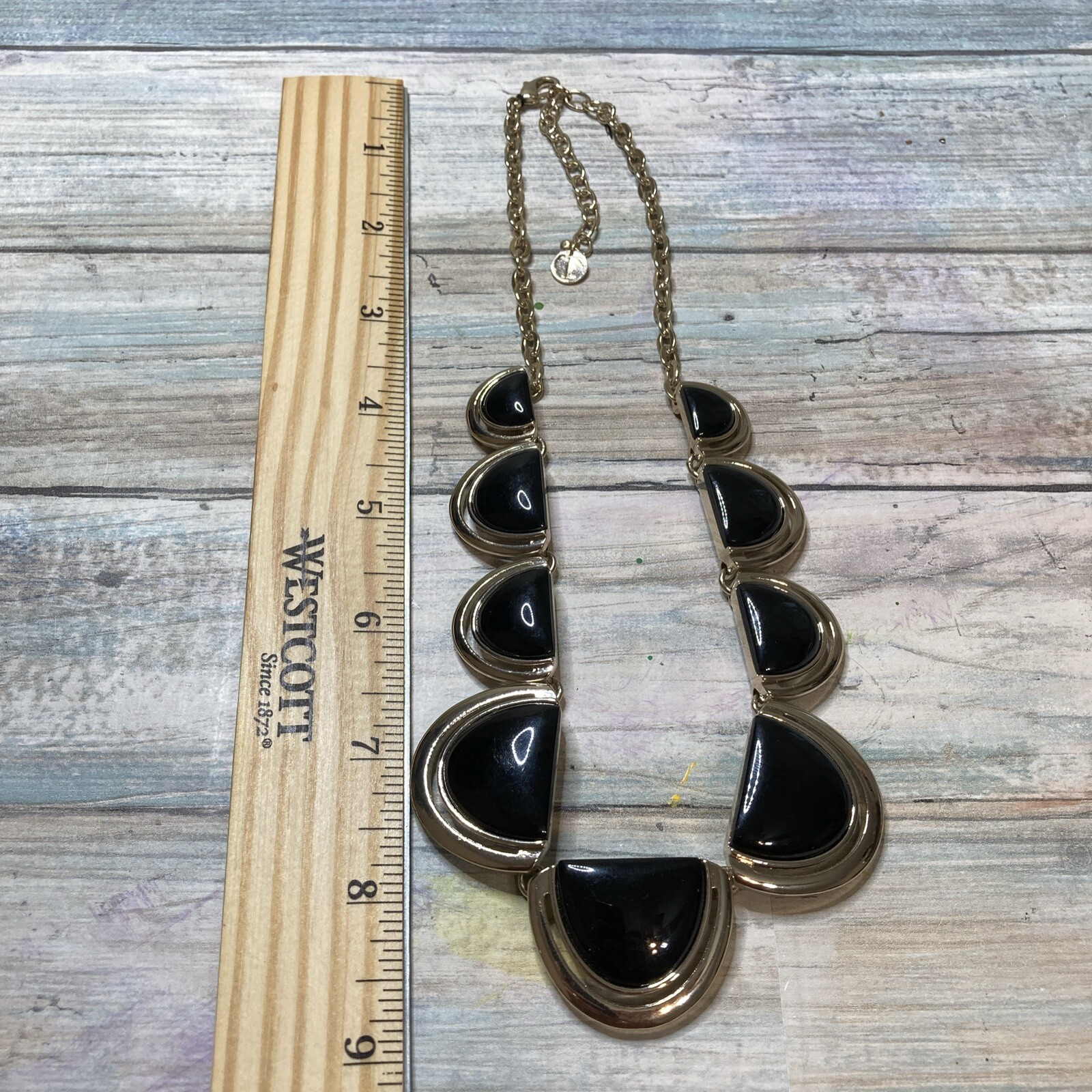 Talbots Black Gold Tone Statement Necklace 20″ NWOT