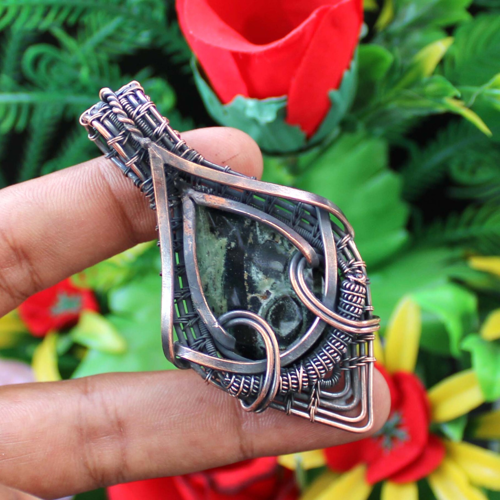 Kambaba Jasper Pendant Copper Wire Wrapped Pendant Handmade Jewelry Gift For Her