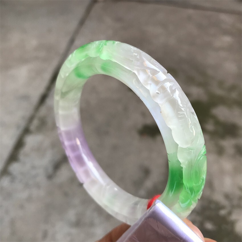 61mm Burma Natural Green Lavender Jadeite Jade Bracelet Emerald Jade Bracelet