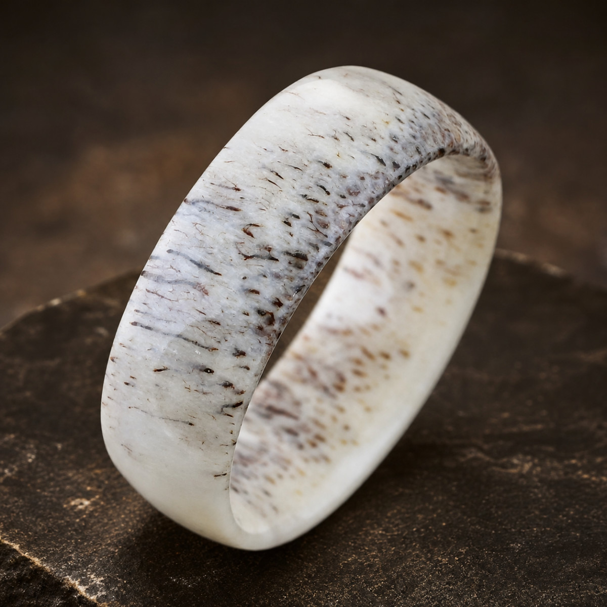 𝟲𝗺𝗺 Genuine Deer Antler Ring Men Women Domed Wedding Band Natural Sz 8